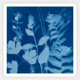 Blue Cyanotype Herb Garden Plants Print Sticker